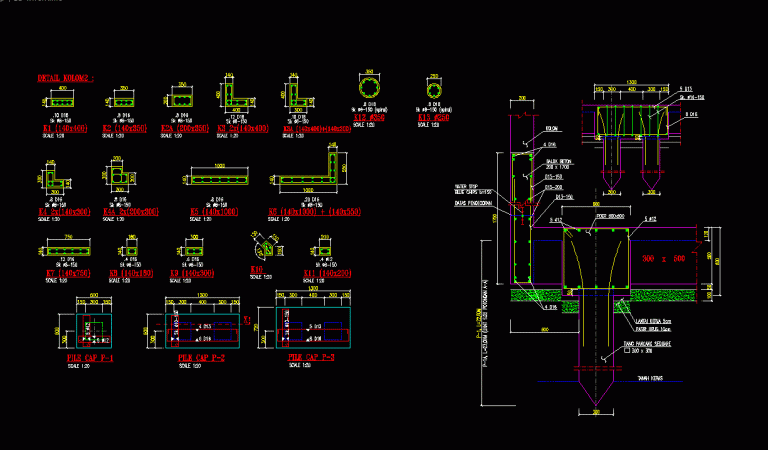 Gambar Detail Pondasi Tiang Pancang AutoCAD Archives - KotakCAD