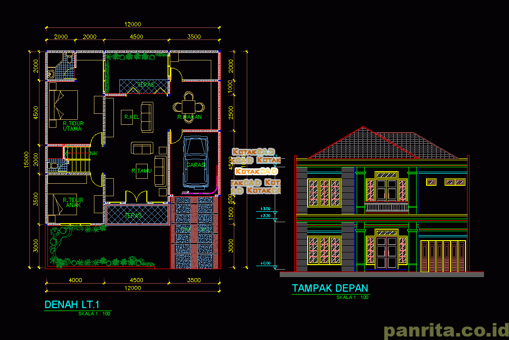 Download Desain Rumah 2 Lantai 12x12 Meter Dwg Kotakcad